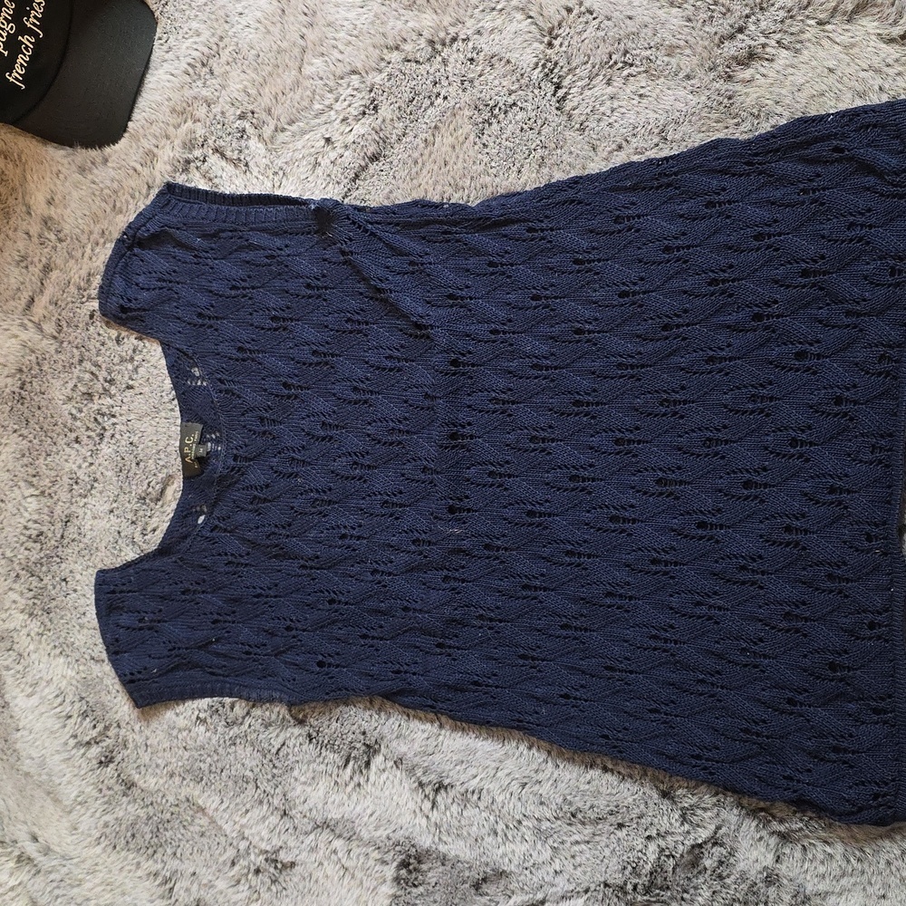 A.P.C. Tank Shell Cotton Navy Top Open Knit Scoop Neck SIZE medium
